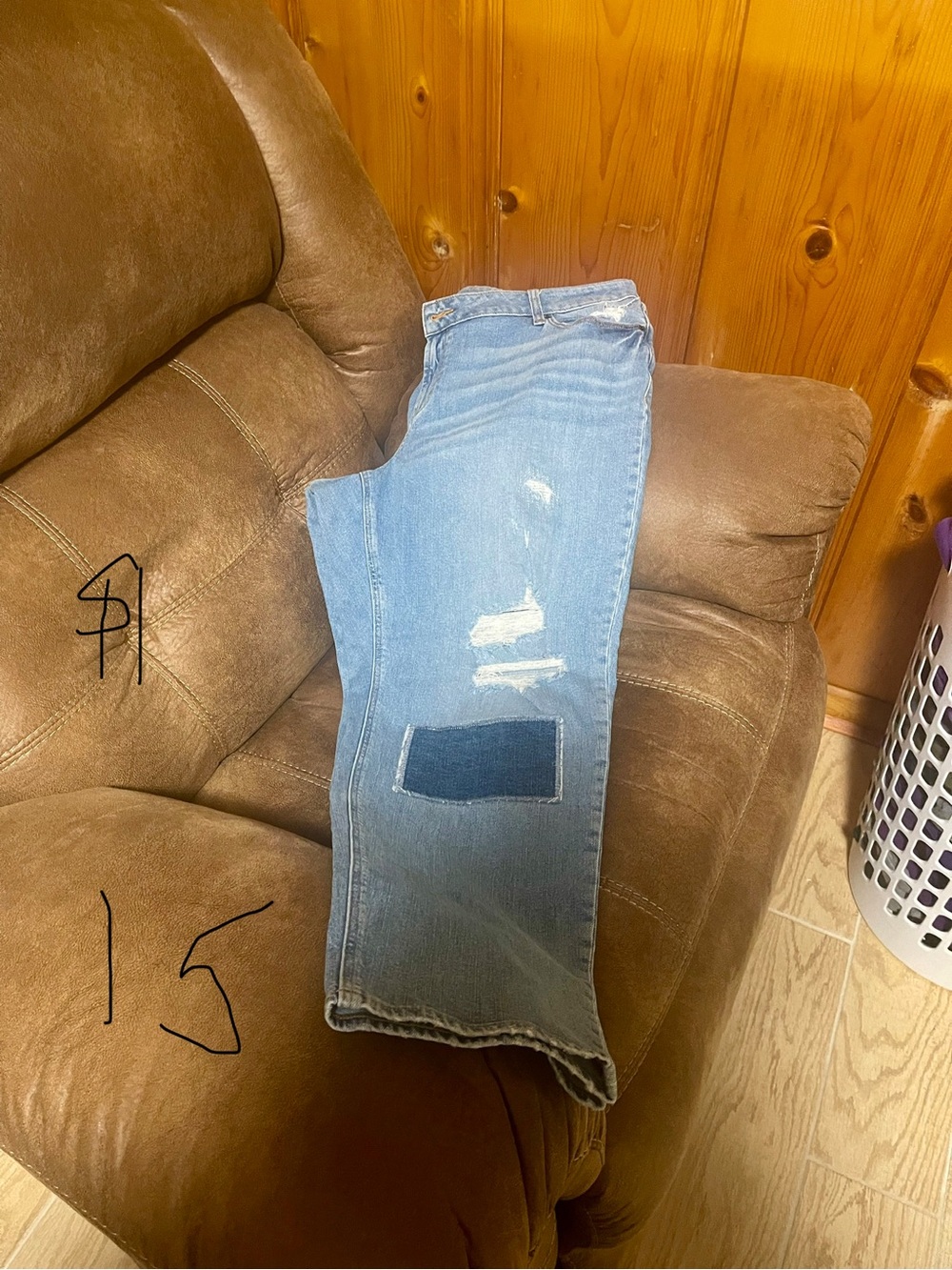 Old Navy Light Blue Women’s Distressed Jeans with Dark Patch